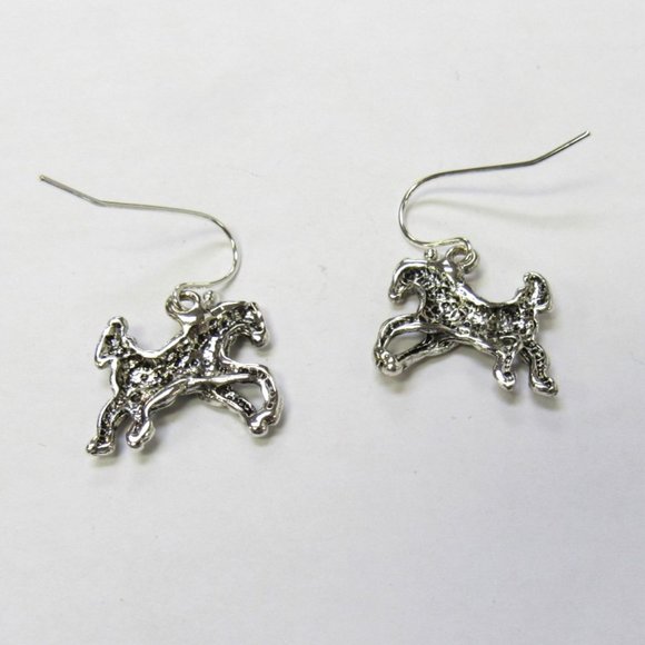 Silver Plated Horse Pony Stallion Dangle Pierced Earrings Equestrian Gift - Picture 2 of 3